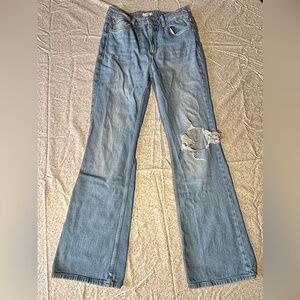 Forever 21 Light Blue Distressed Flare Jeans